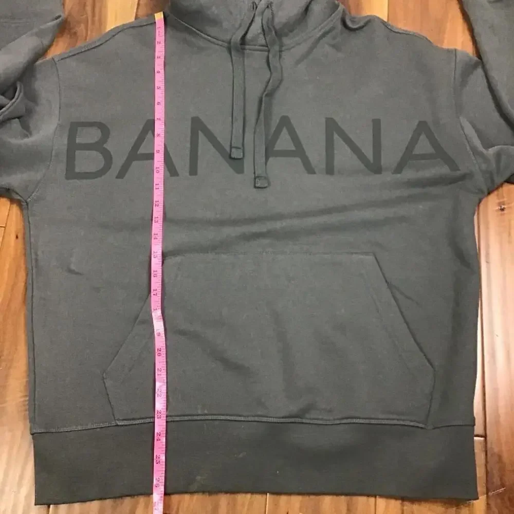 Banana Republic Men’s M Gray Logo Pullover Hooded Sweatshirt Organic Cotton